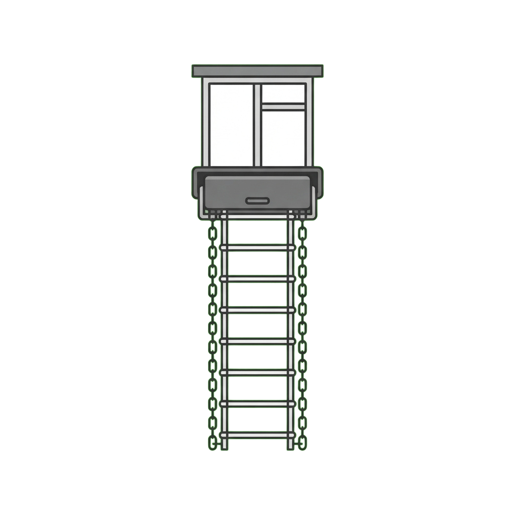 Illustration of a fire escape ladder attached to a window with an air conditioning unit on the ledge