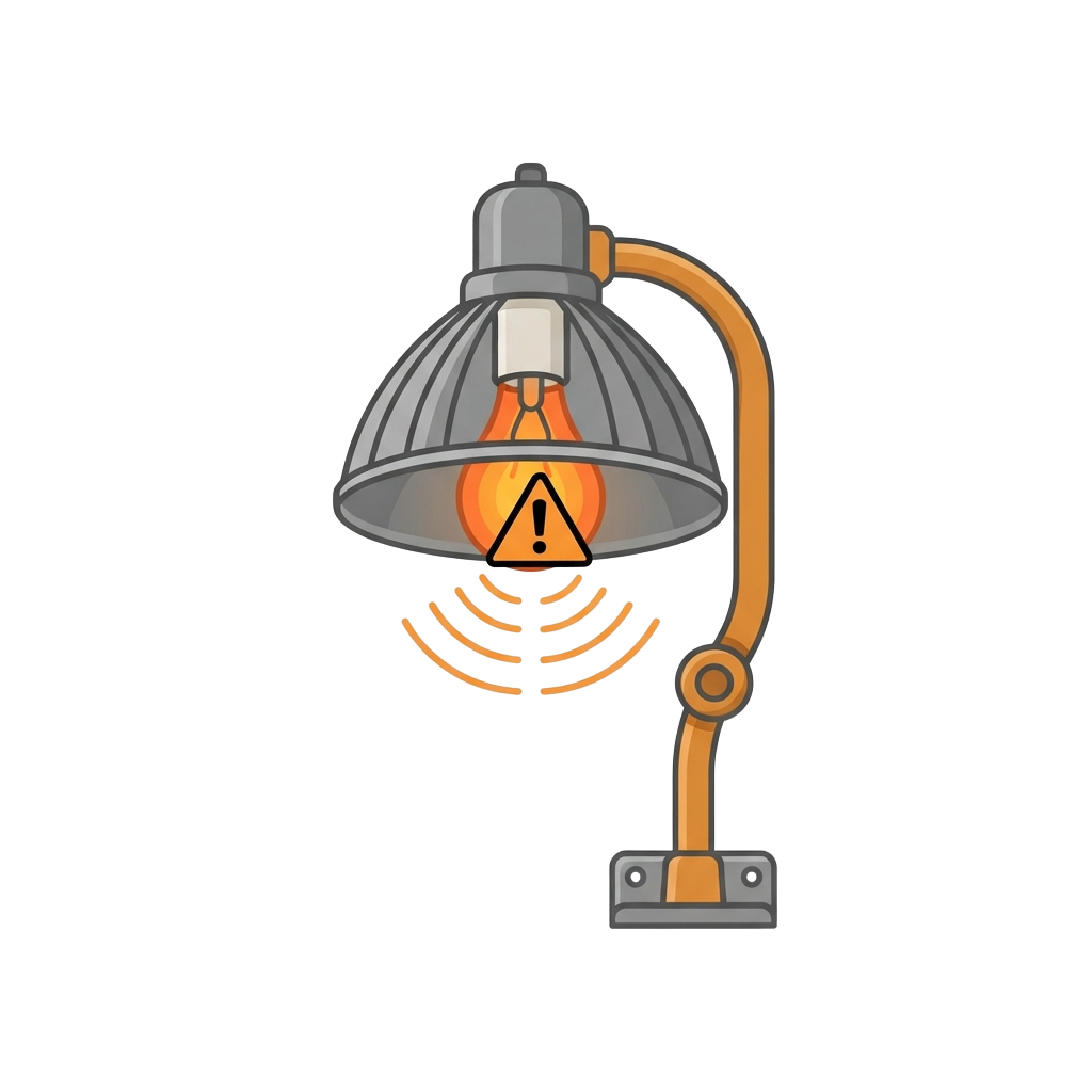 Illustration of a streetlight emitting a warning signal with an exclamation mark and signal waves