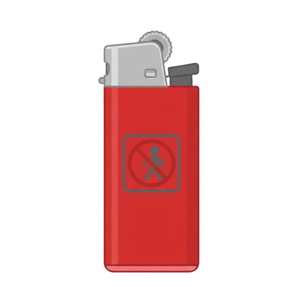 A red lighter featuring a no smoking symbol on its surface