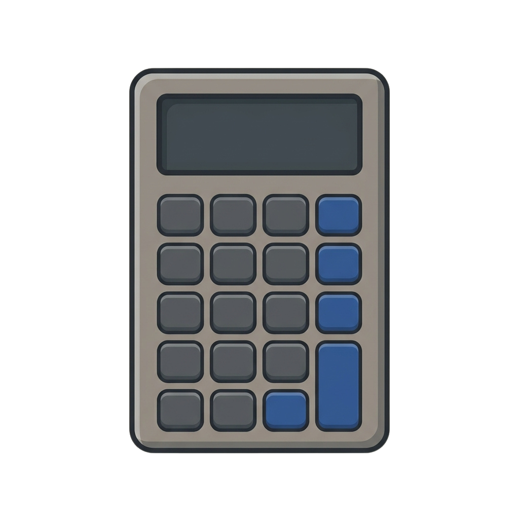 A sleek calculator featuring blue and gray keys on a dark background