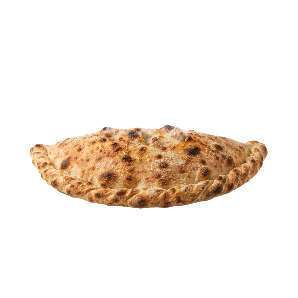 A round, puffed flatbread with a golden-brown, bubbly surface and slightly charred edges