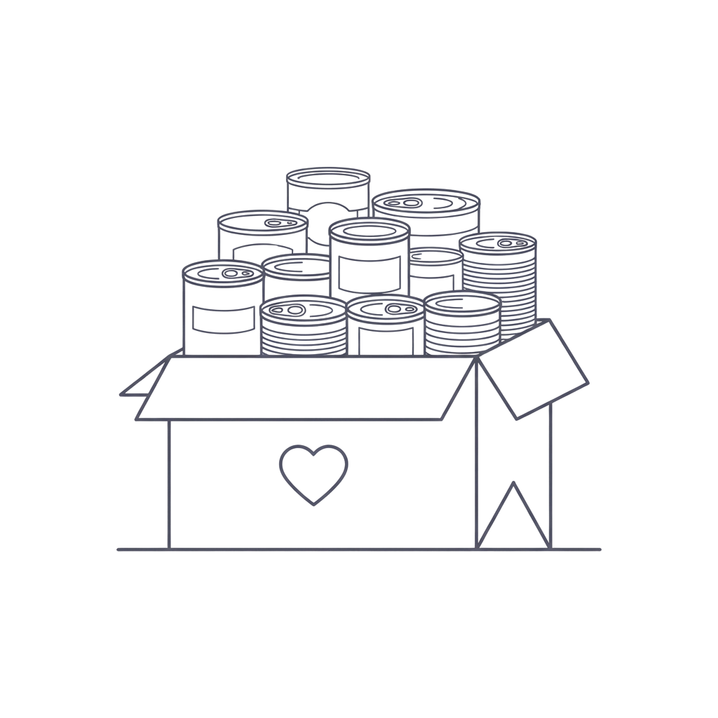 An open box containing stacks of coins with a heart symbol on the front.