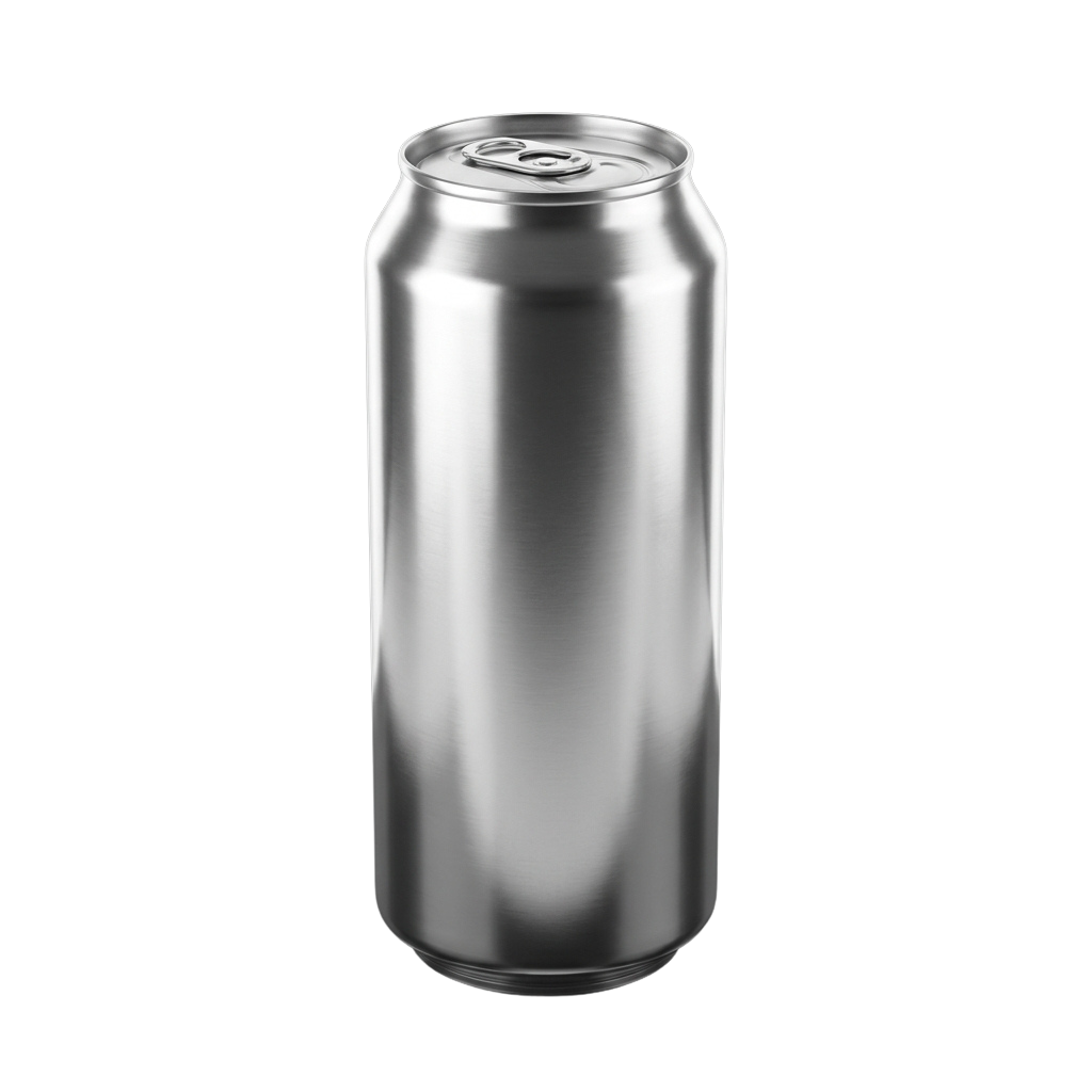 Shiny empty aluminum can with pull tab top against black background