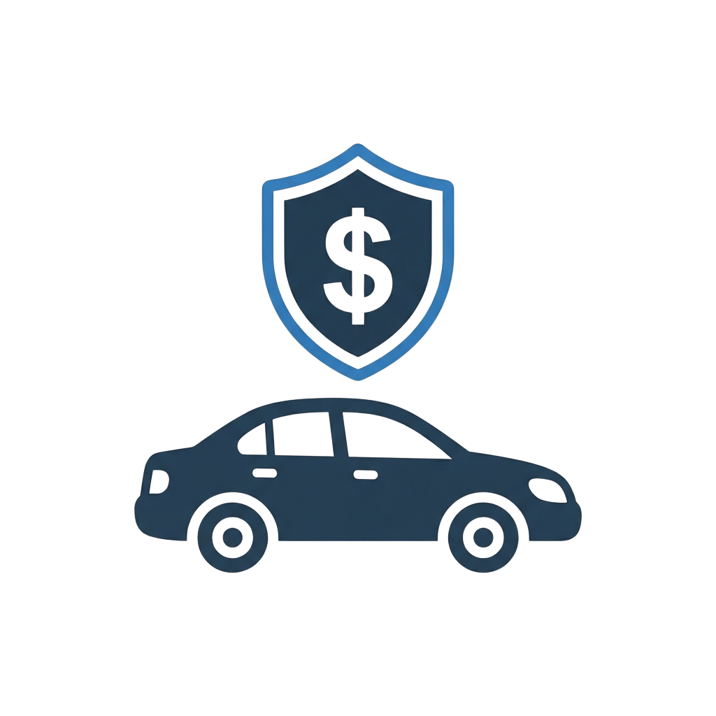 A blue shield with a dollar sign over a car silhouette