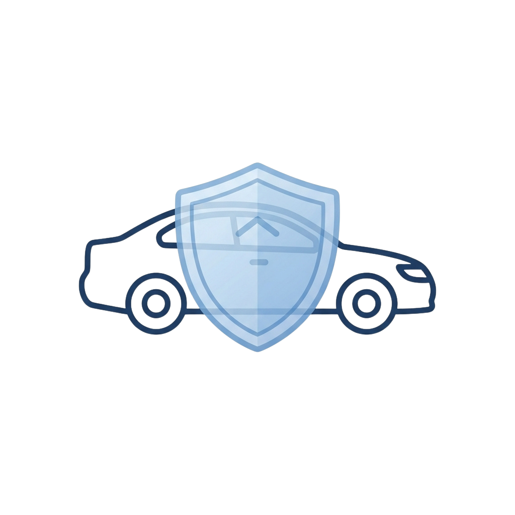 a blue shield over a car