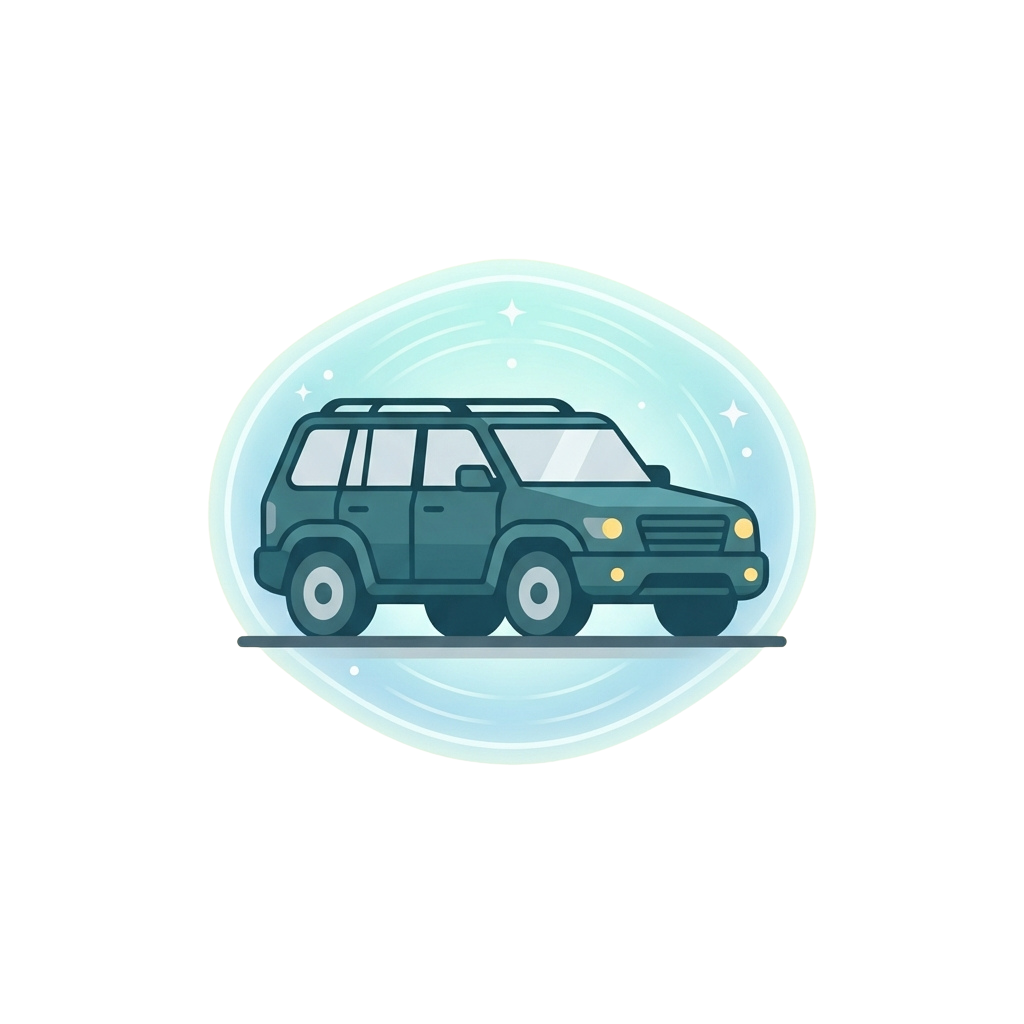 A teal SUV on a road with a glowing light blue background