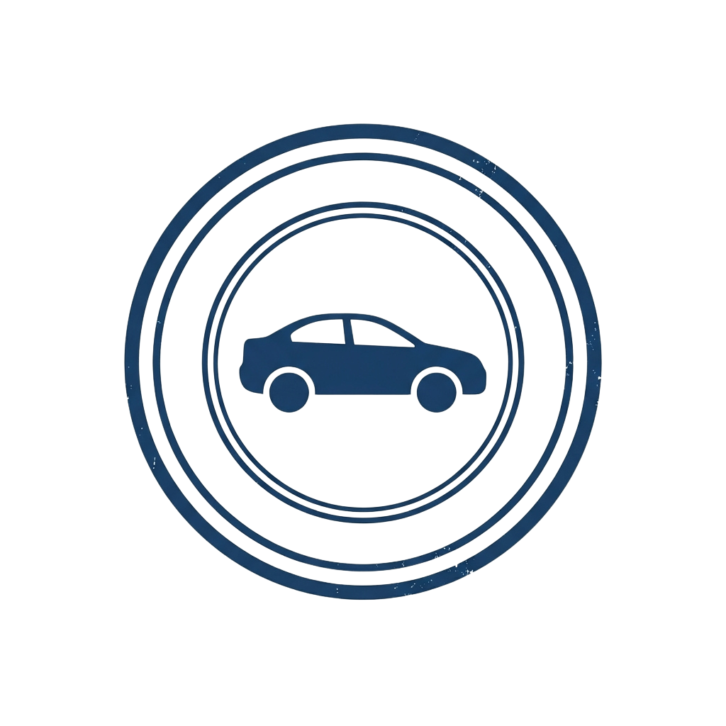 a blue silhouette of a car inside concentric circles