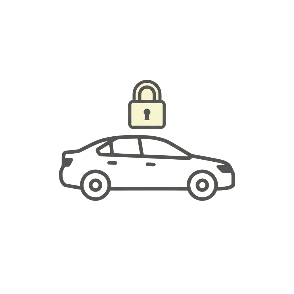 A stylized car with a padlock icon above it indicating security or protection