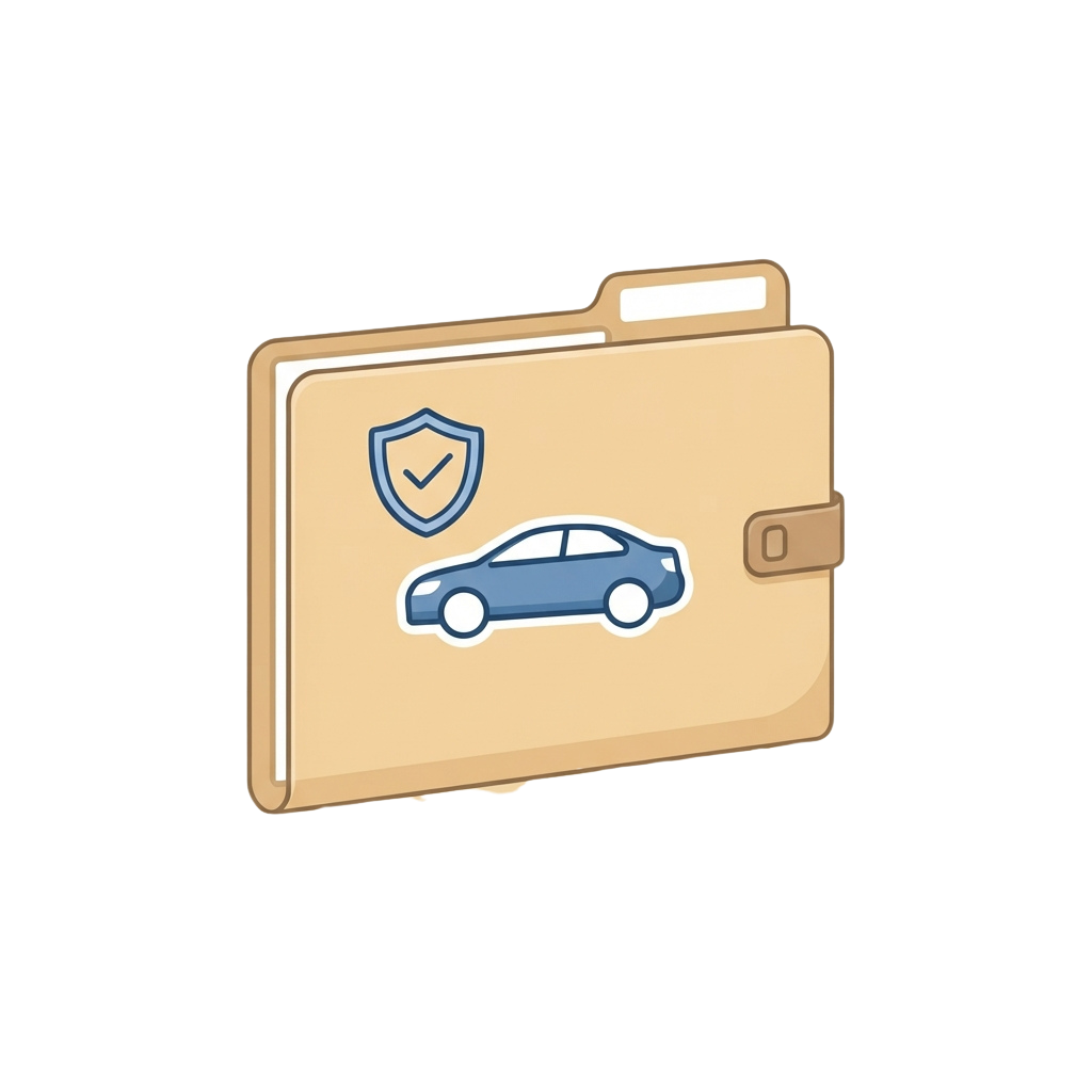 Folder icon with a car and shield symbol indicating insurance or protection services