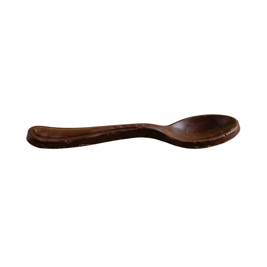 A single brown wooden spoon photographed against a black background