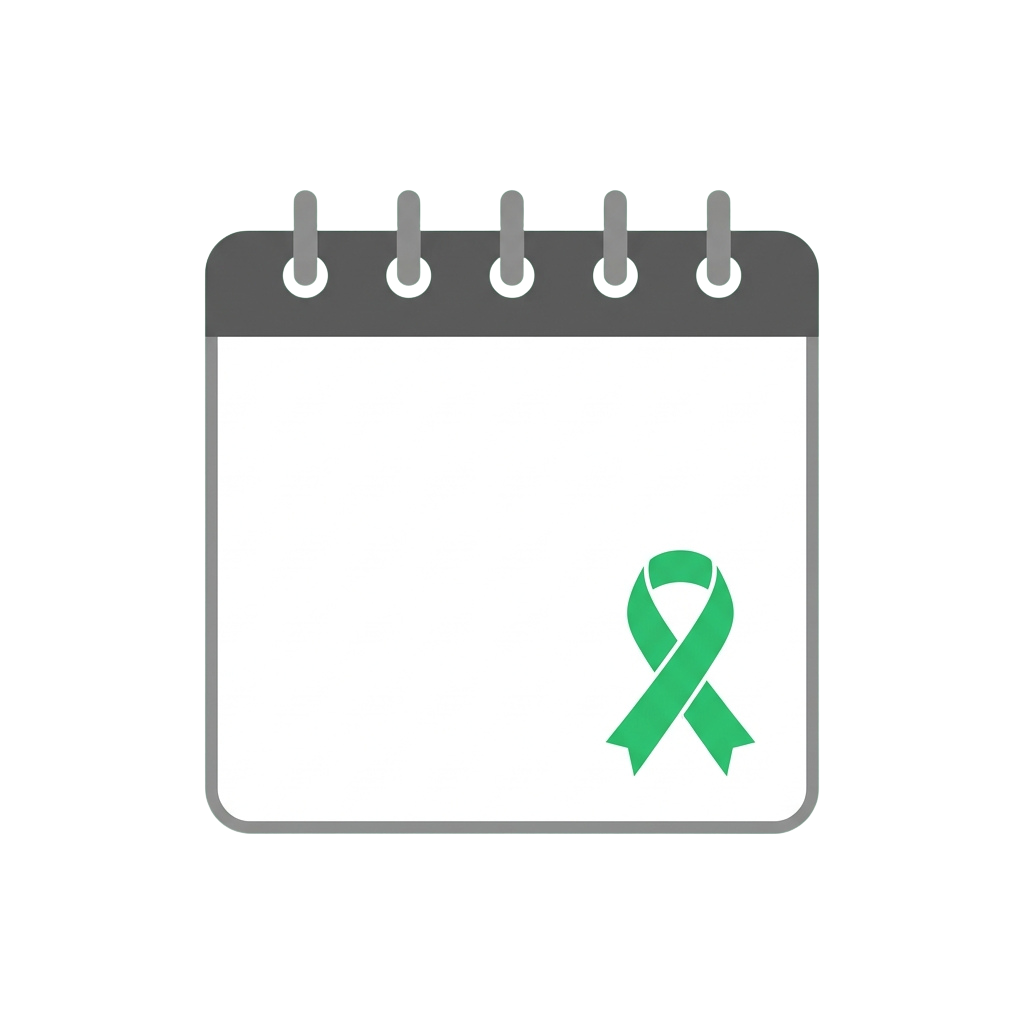 Calendar page with a green awareness ribbon symbol