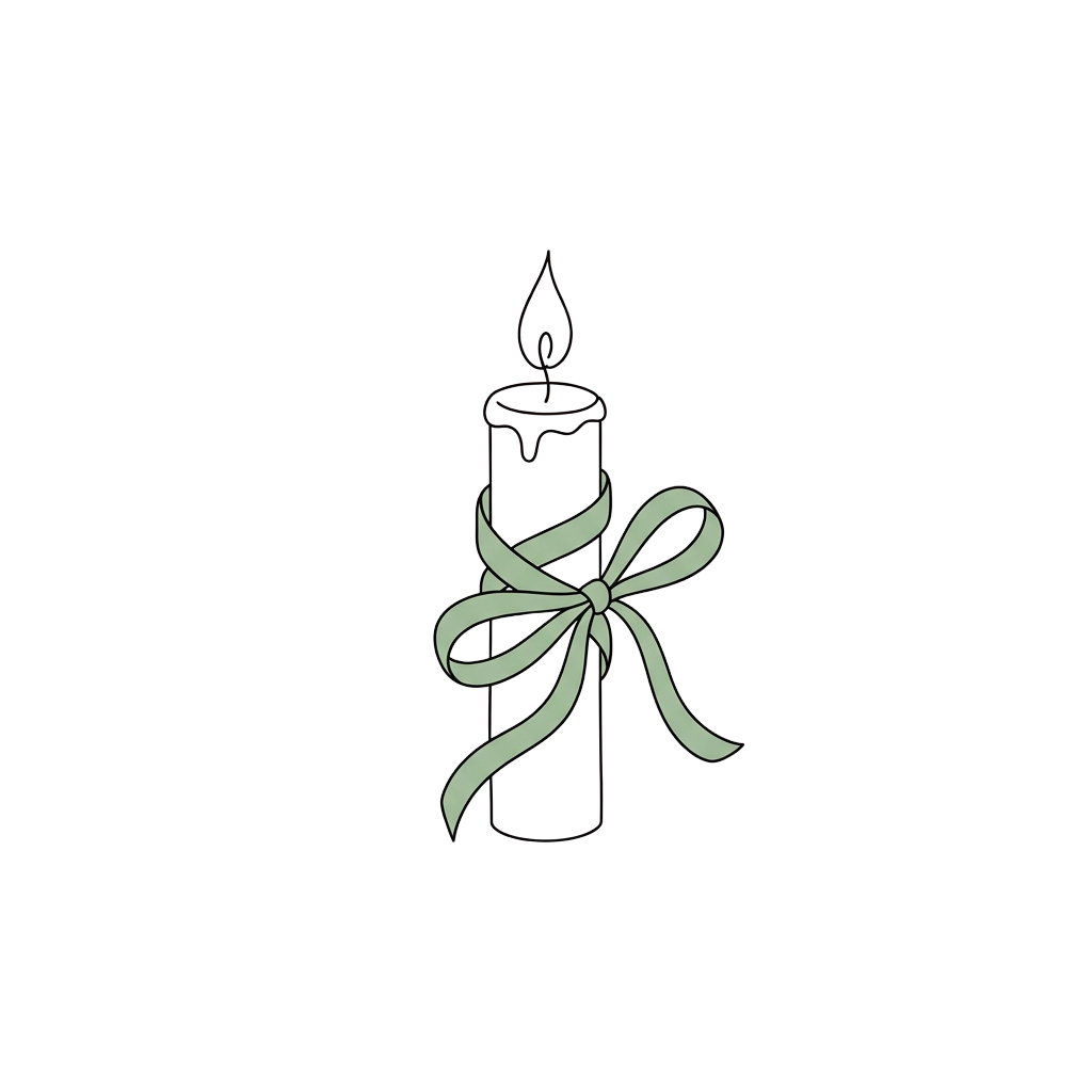 A light green decorative bow hanging from a thin ribbon against a dark background