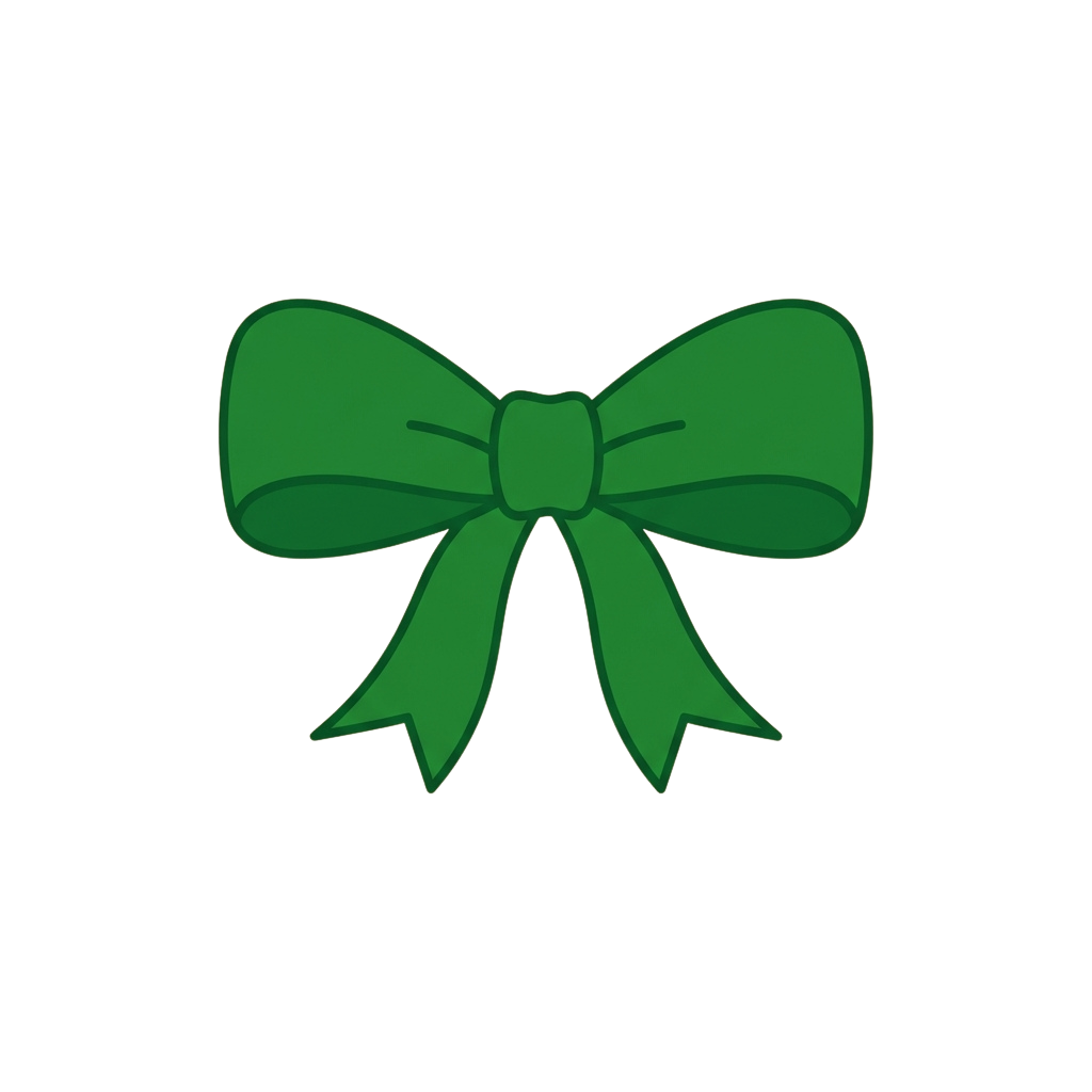 Illustration of a green decorative bow tied with two loops and a knot