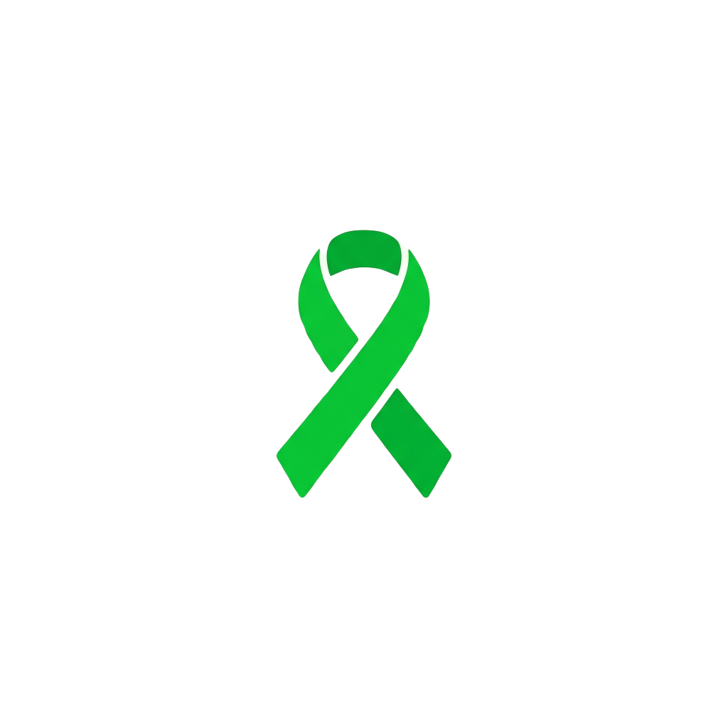 A green awareness ribbon symbol on a black background