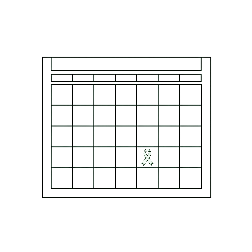 A grid layout with a green awareness ribbon centered in the middle cell