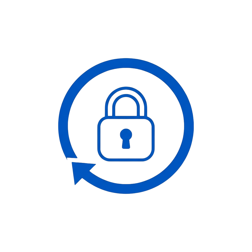 Blue icon showing a lock inside a circle with a circular arrow indicating refresh or reload
