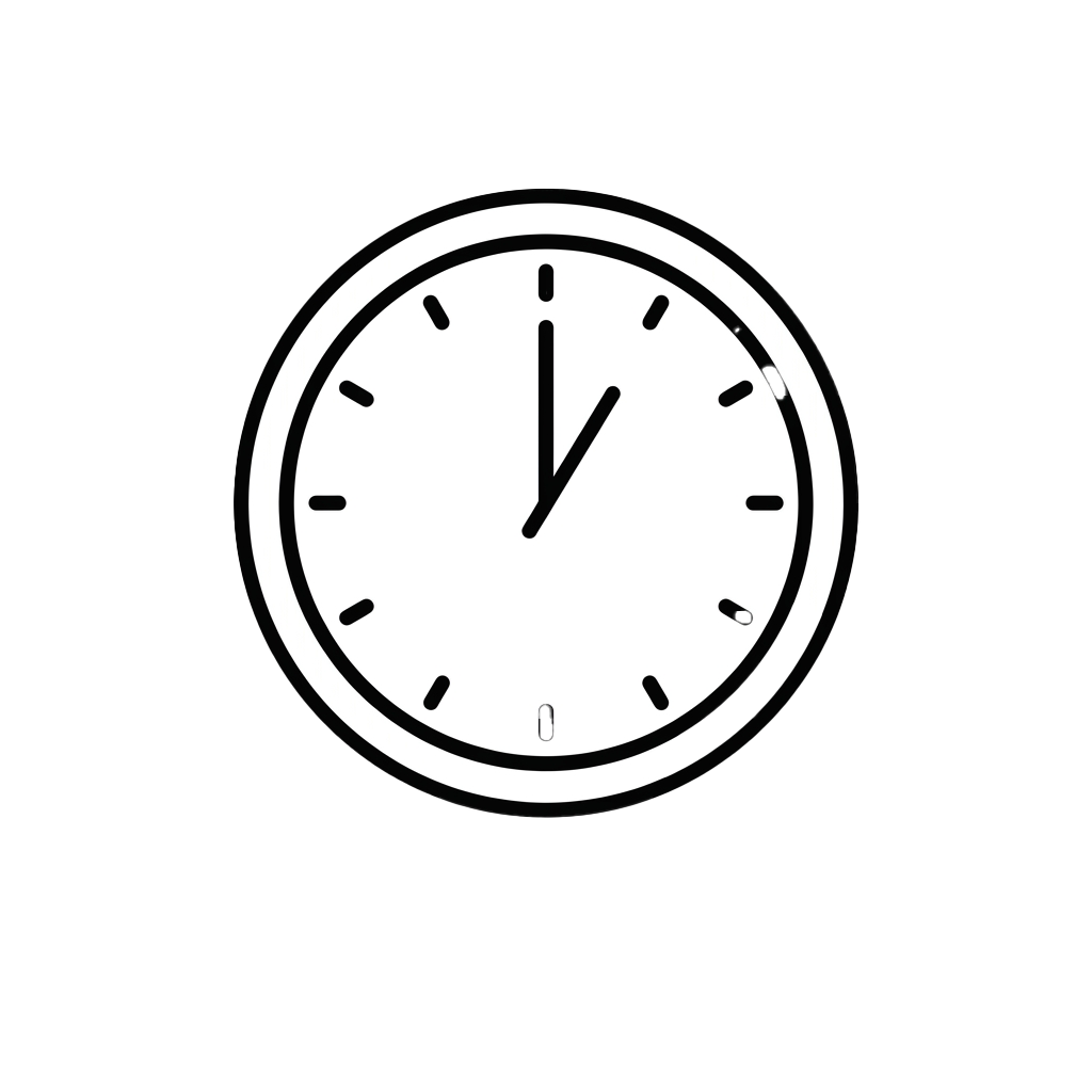 A simple analog clock showing the time as approximately 10:09 on a black background