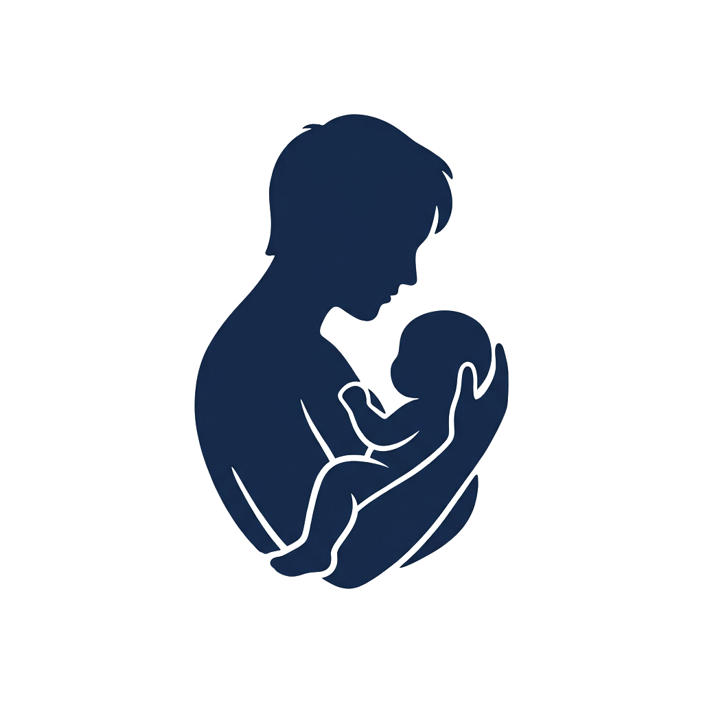 Silhouette of a person holding a baby in a protective embrace against a dark background