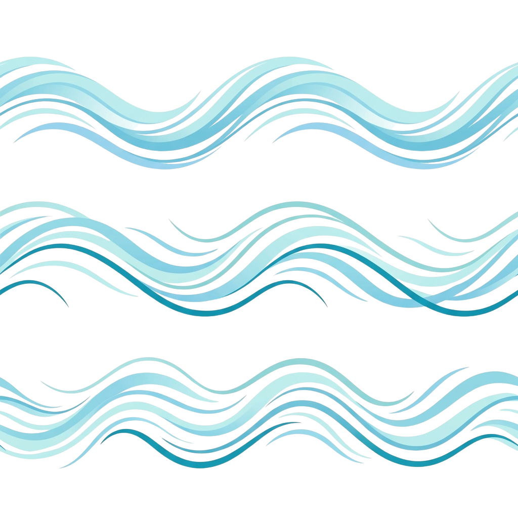 Abstract illustration of flowing water waves in blue and white on a black background