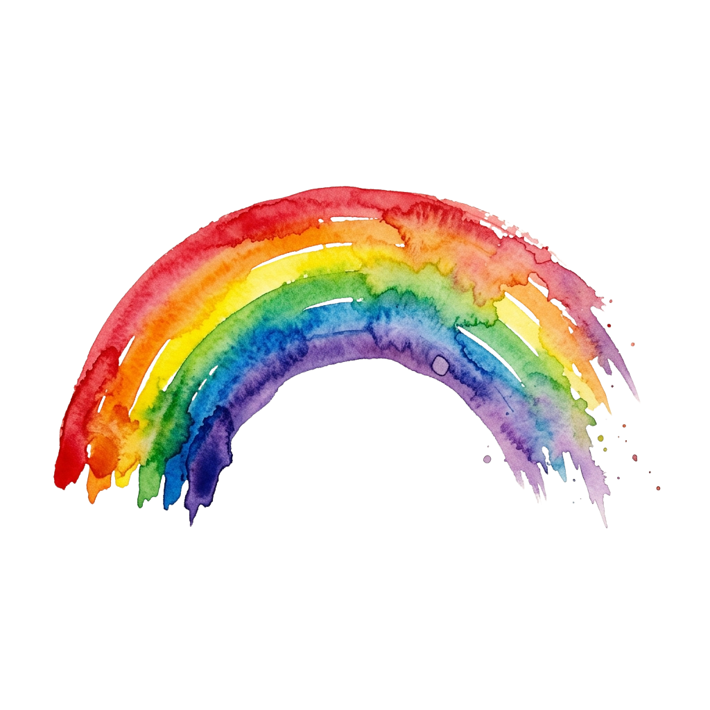 A vibrant watercolor rainbow arch with smooth color transitions on a black background