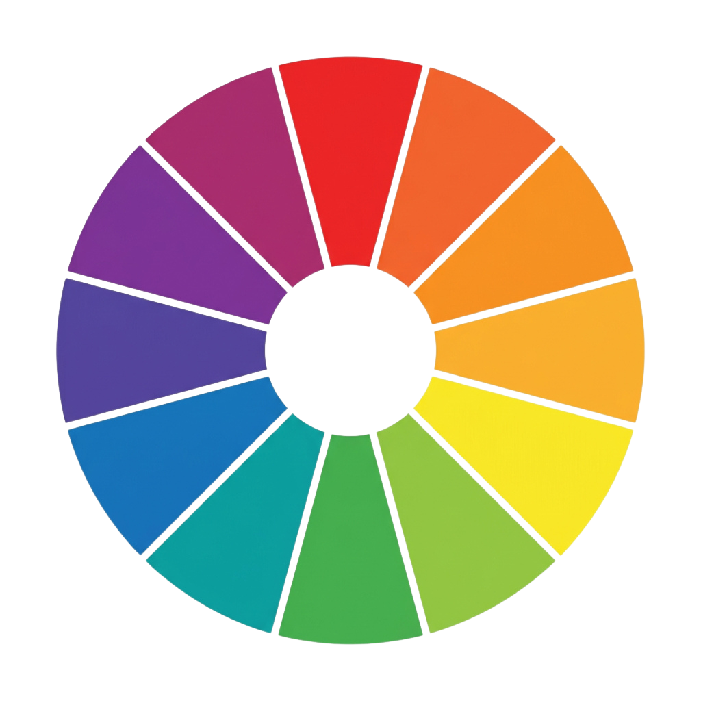 A circular color wheel divided into 12 segments showing primary, secondary, and tertiary colors