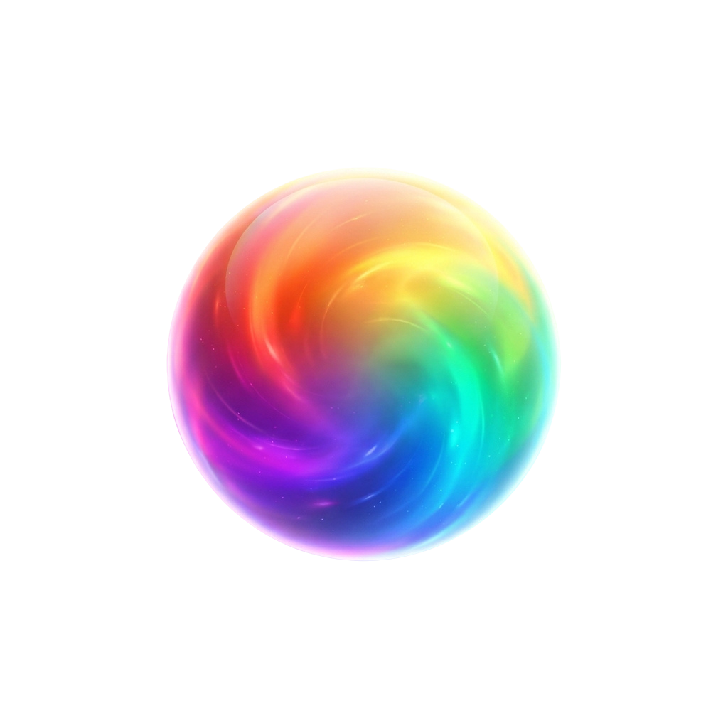 A vibrant, swirling gradient sphere with smooth color transitions from pink to blue and green