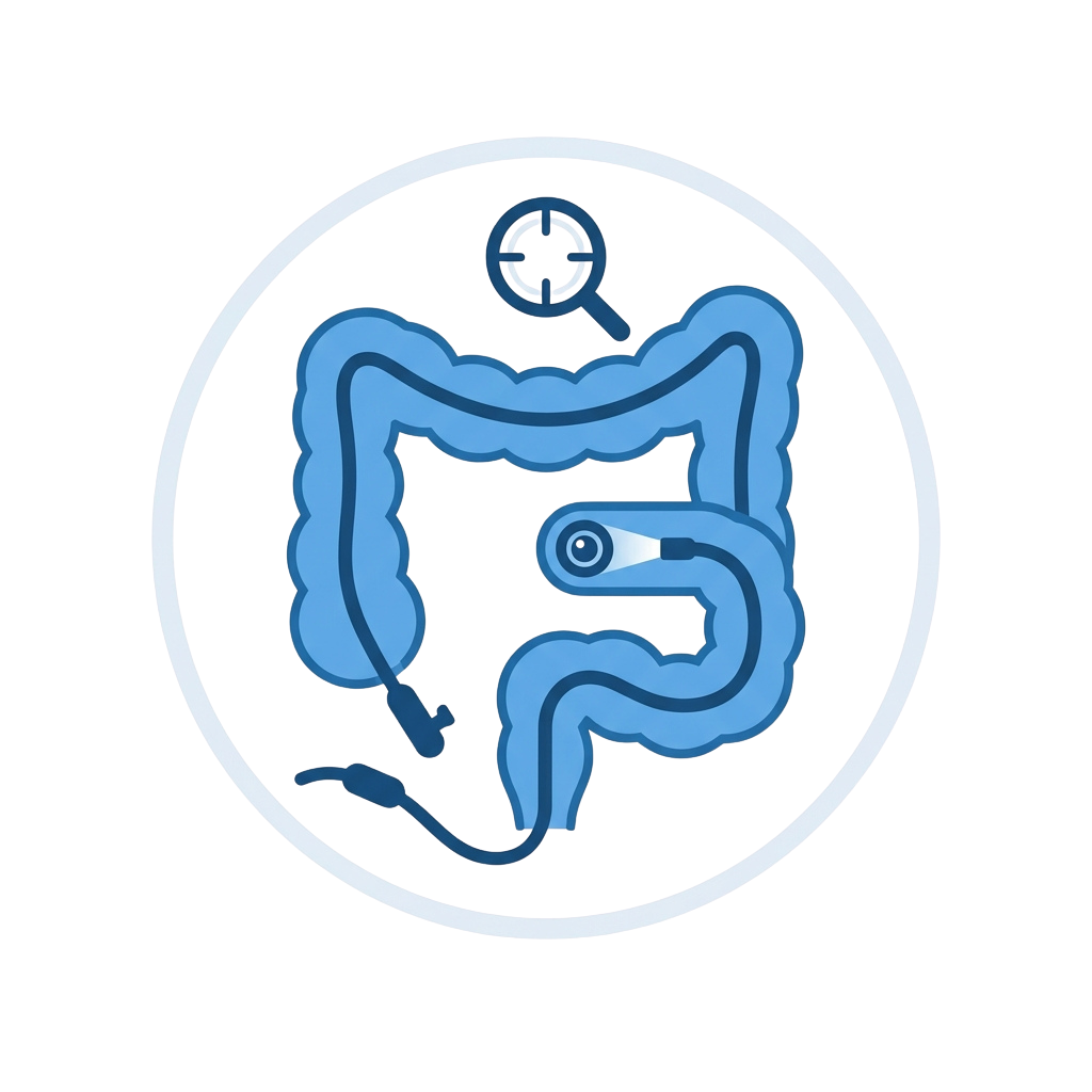 Illustration of the human digestive system with a magnifying glass highlighting the stomach area