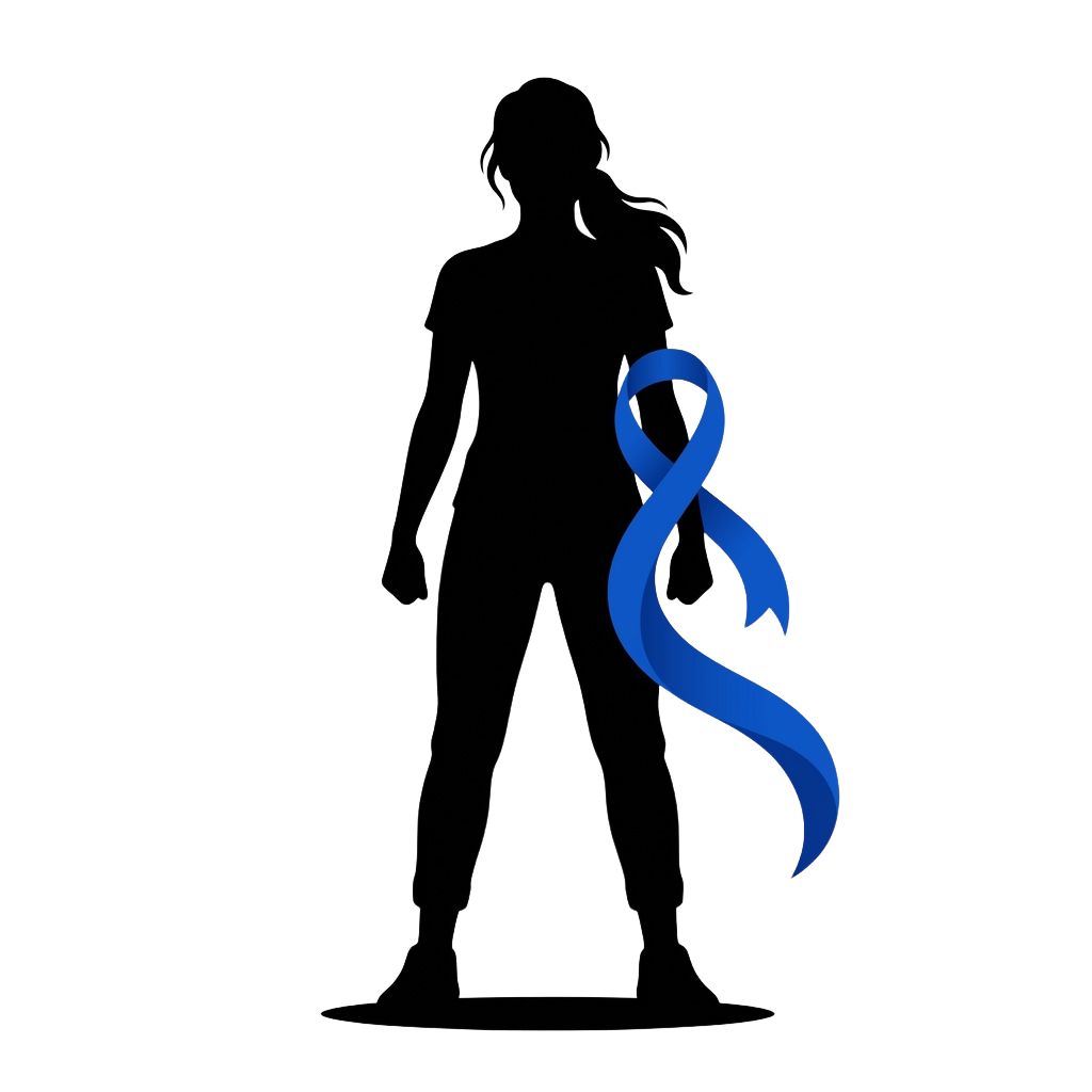 A glowing blue ribbon symbol on a dark background