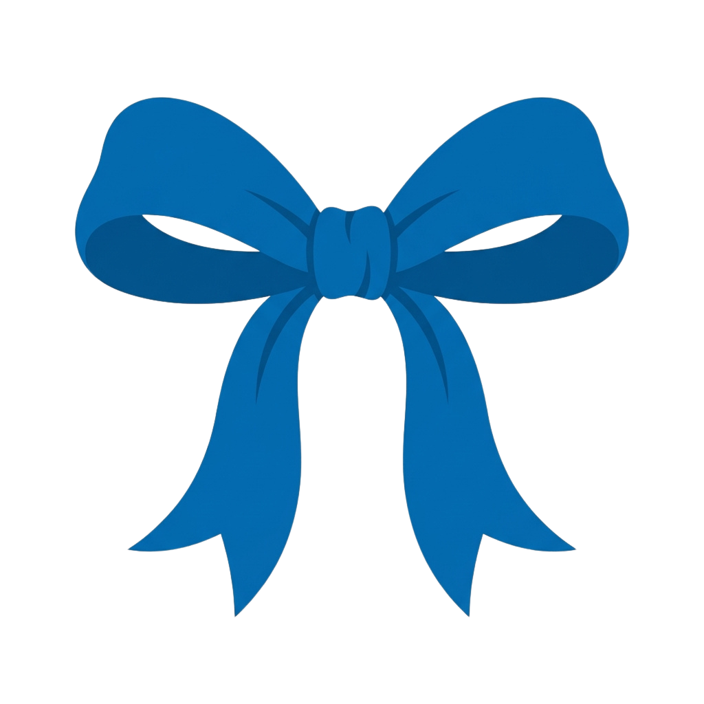 A stylized blue bow ribbon graphic on a black background