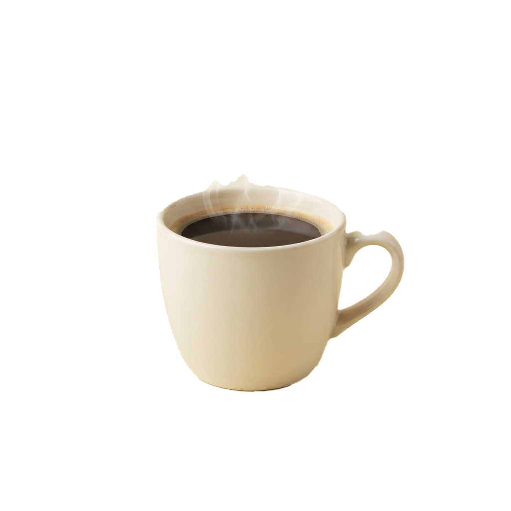 A white ceramic mug filled with steaming black coffee and a small amount of foam on top