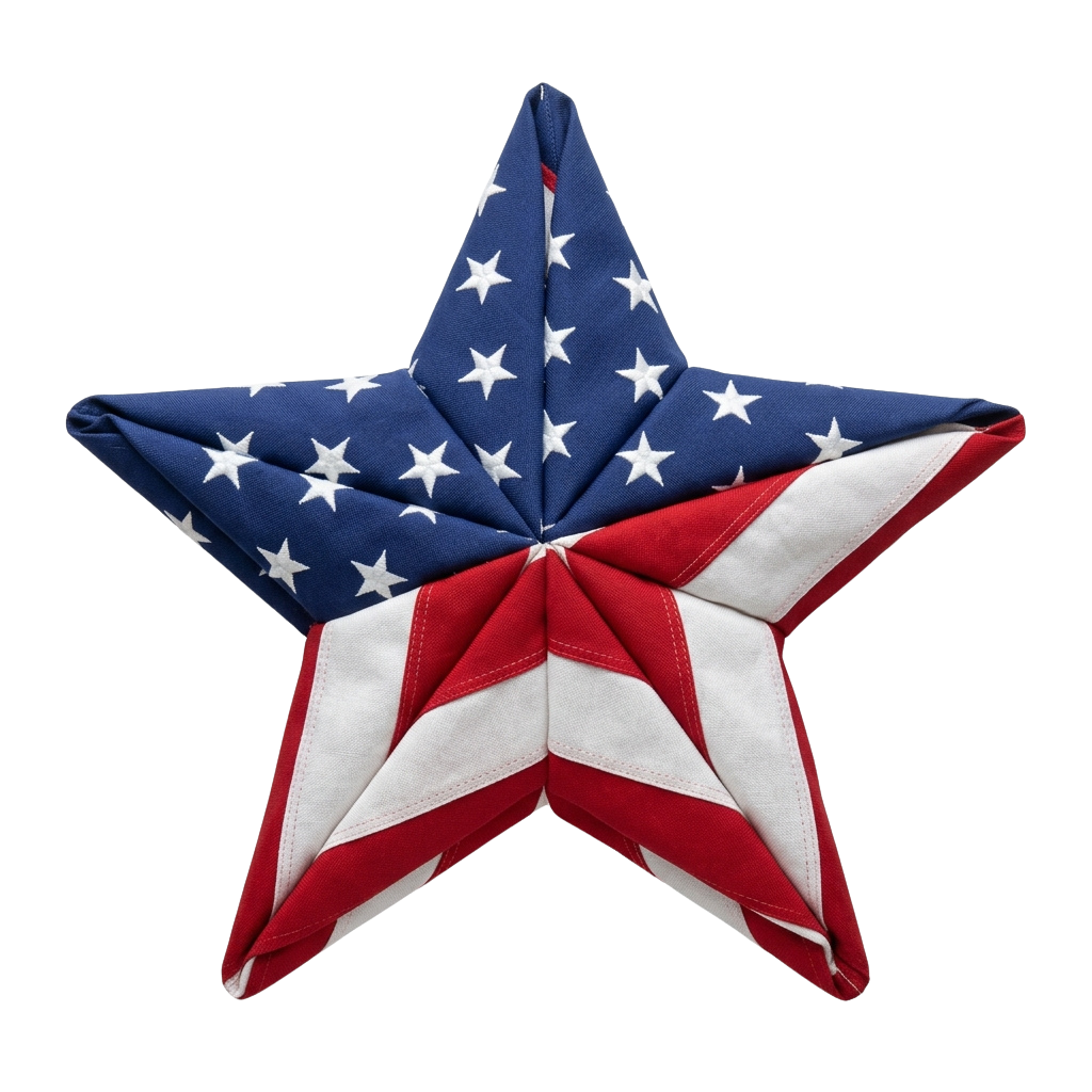 Star-shaped origami crafted with American flag colors and patterns
