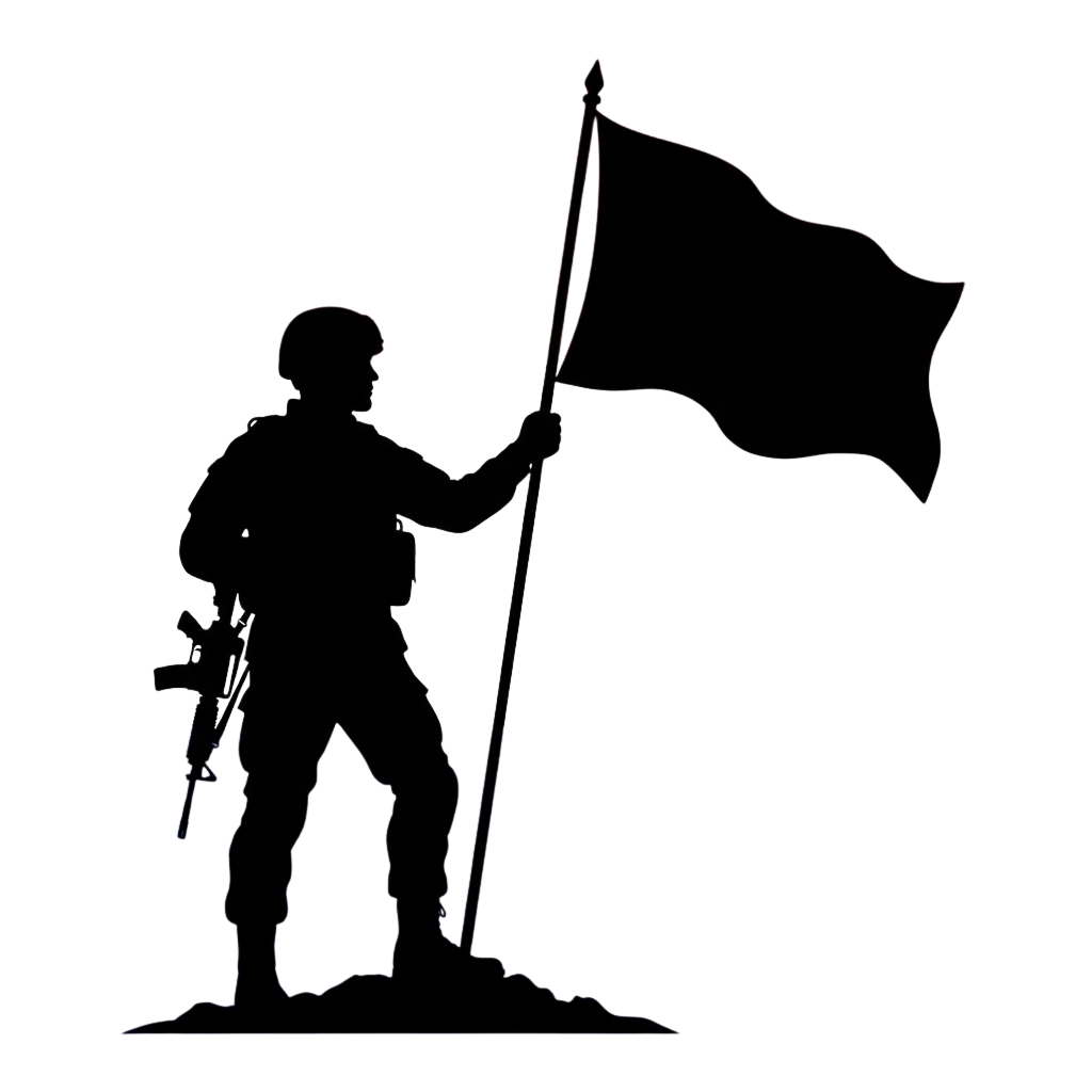Silhouette of a person holding a flag against a dark night sky