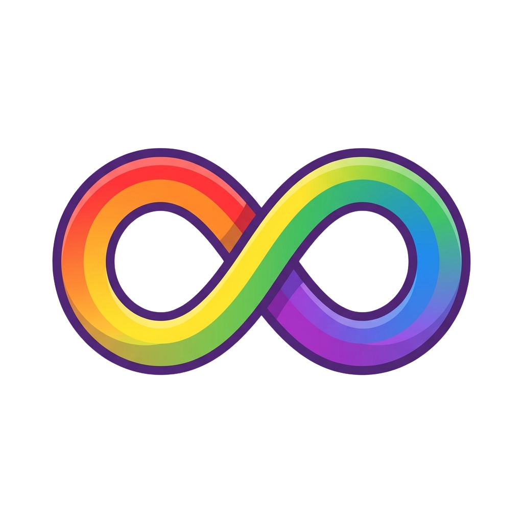 Two interlocking loops forming an infinity symbol with a vibrant rainbow gradient from red to purple