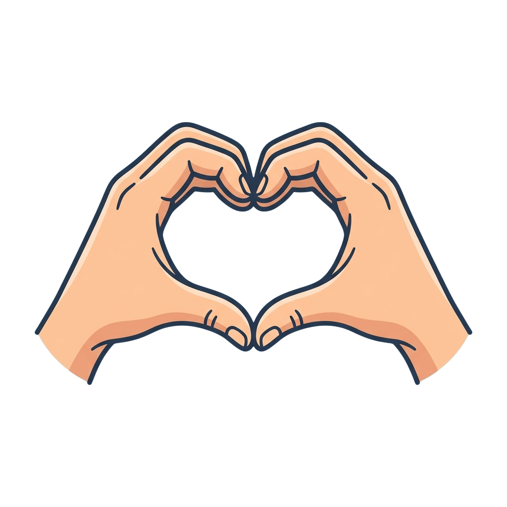 Two hands forming a heart shape with fingers against a black background
