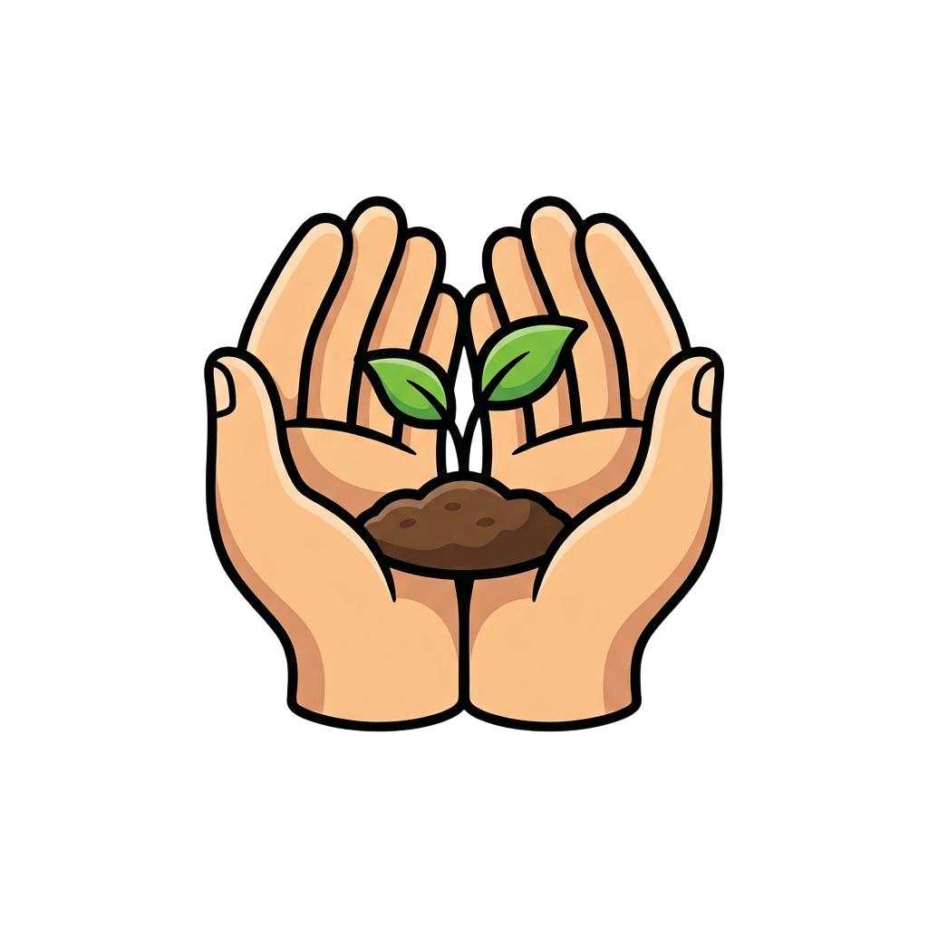 Two hands gently holding a small seedling sprouting from soil.