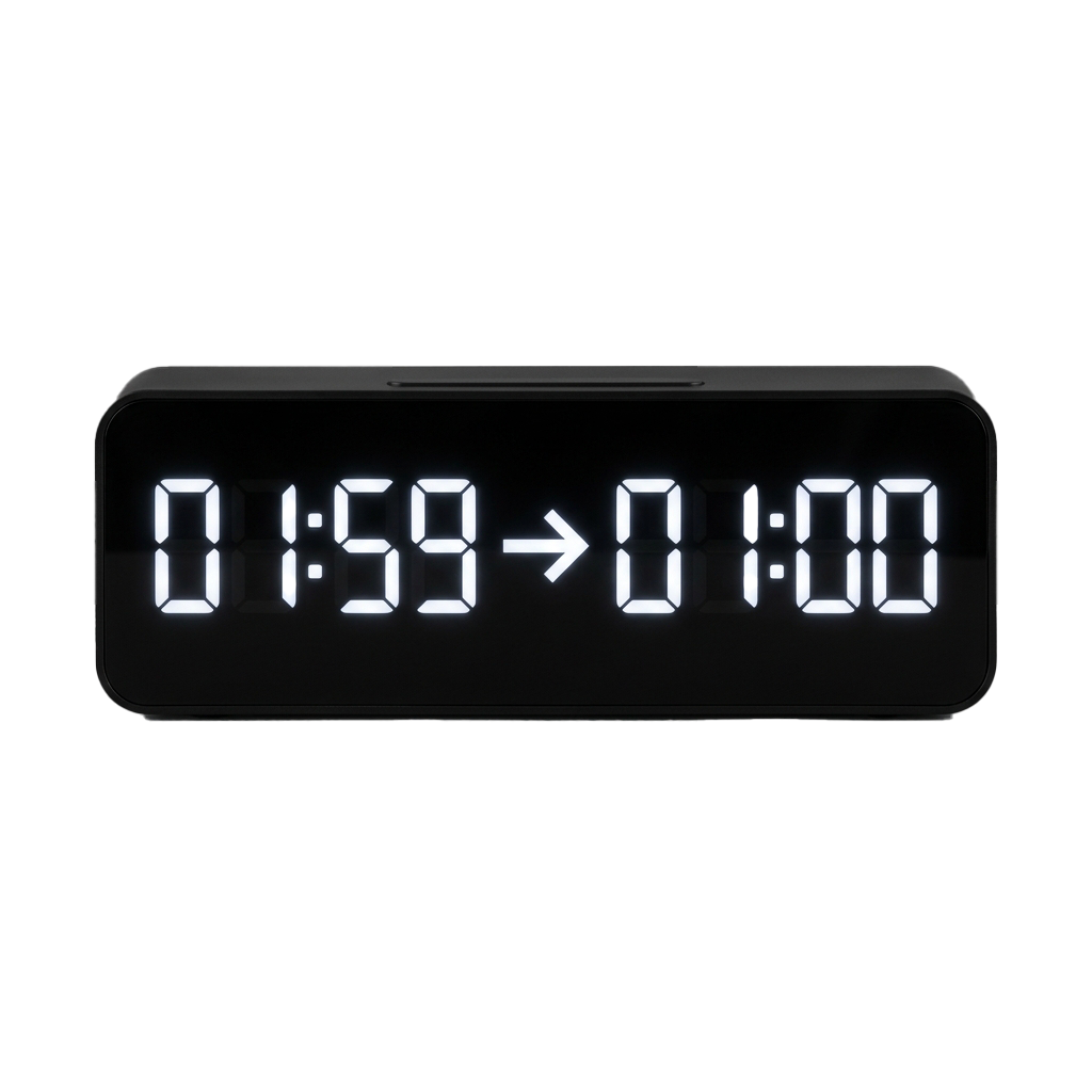 Digital timer counting down from 01:59 to 00:00 on a sleek black device