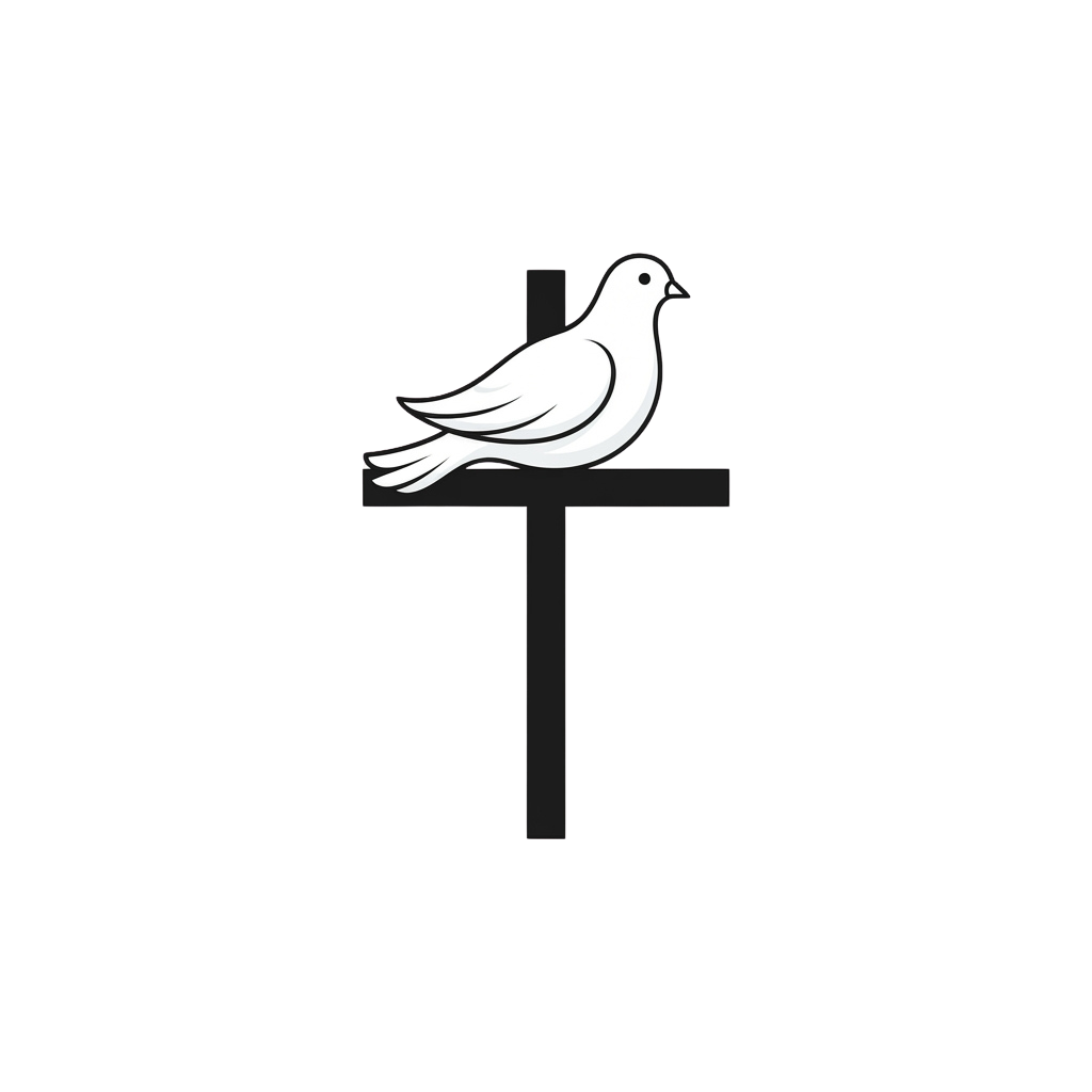 White dove sitting on a simple black cross silhouette