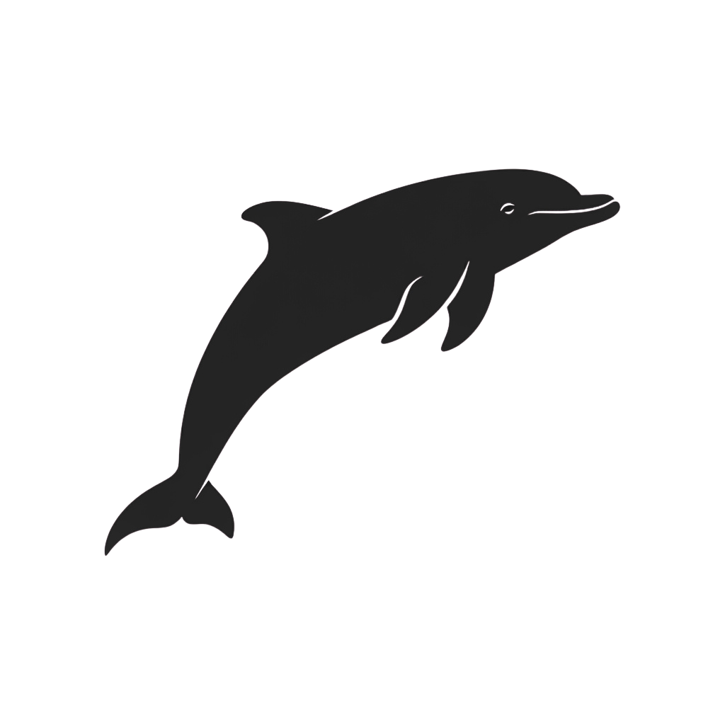 A sleek gray silhouette of a dolphin swimming gracefully against a dark background