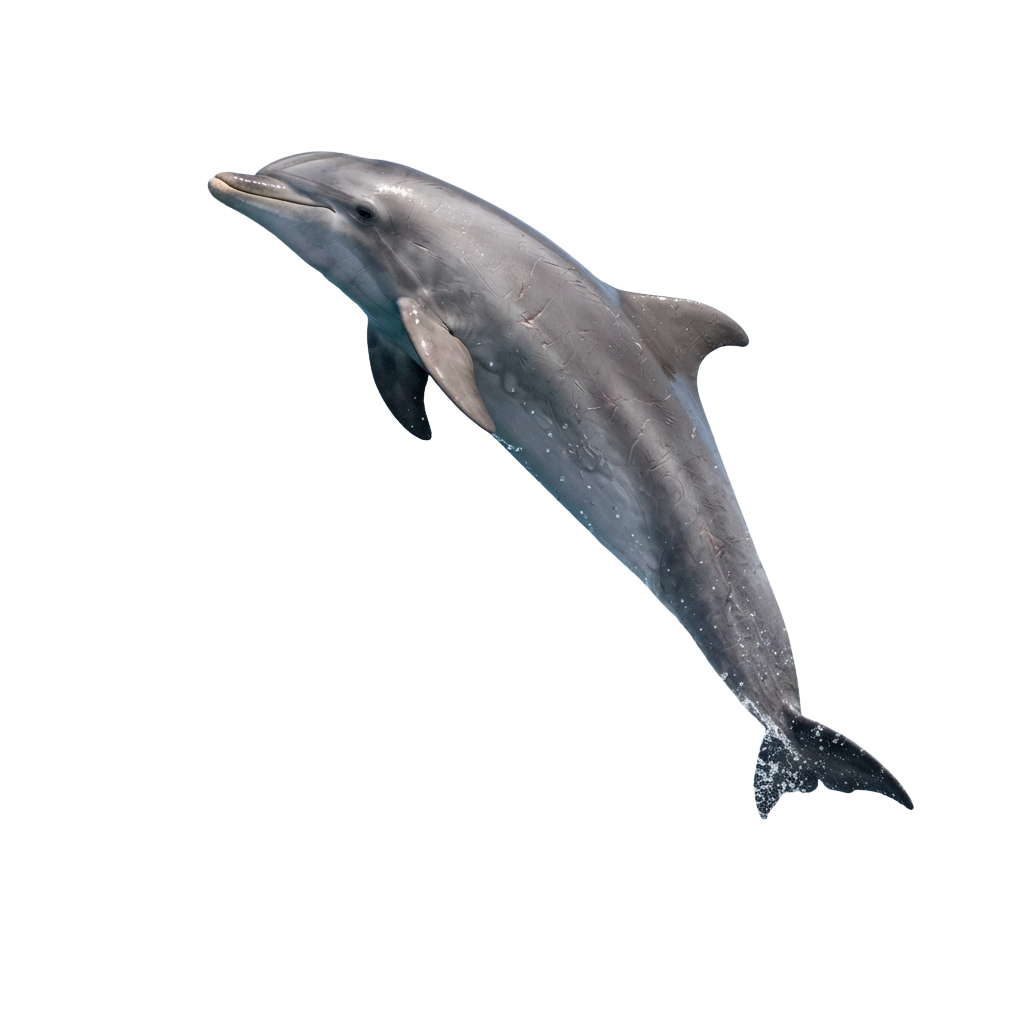 A sleek dolphin swimming gracefully against a dark background