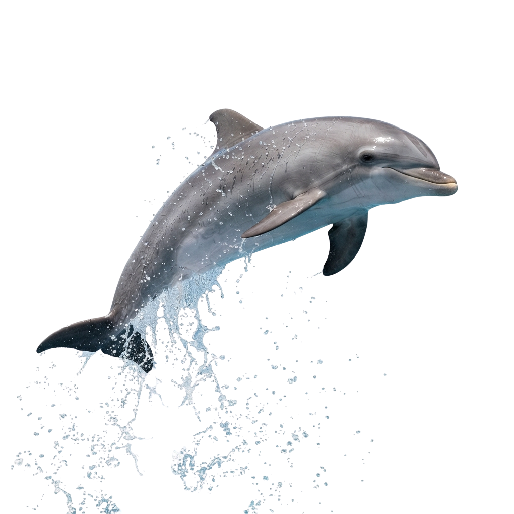 A dolphin jumping out of the water creating a splash with its body