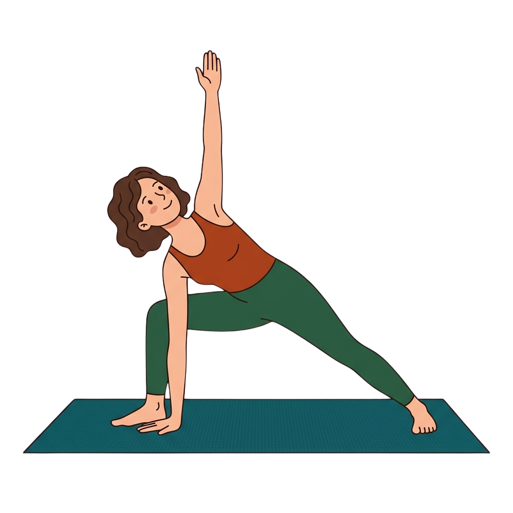 Person practicing side plank yoga pose on a mat with one arm raised