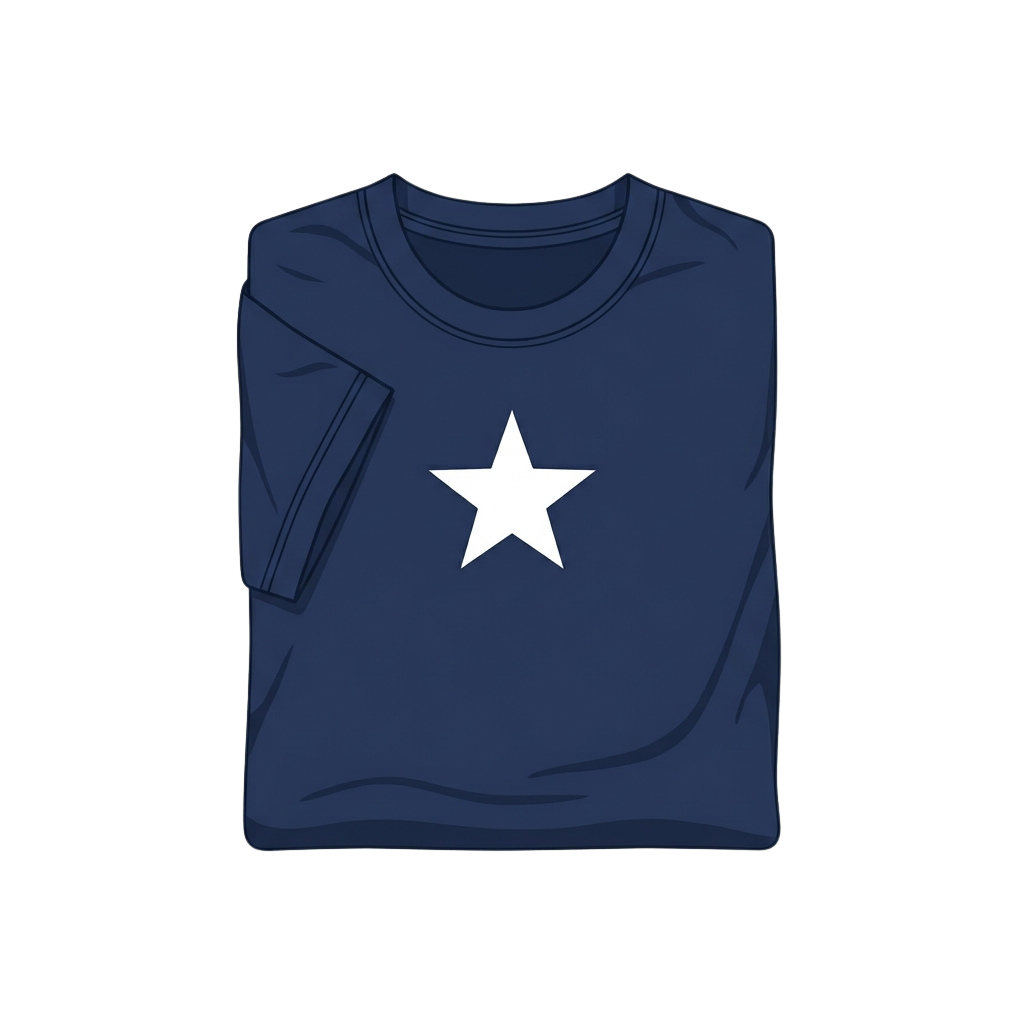 Navy blue short-sleeve t-shirt featuring a white five-pointed star graphic on the front