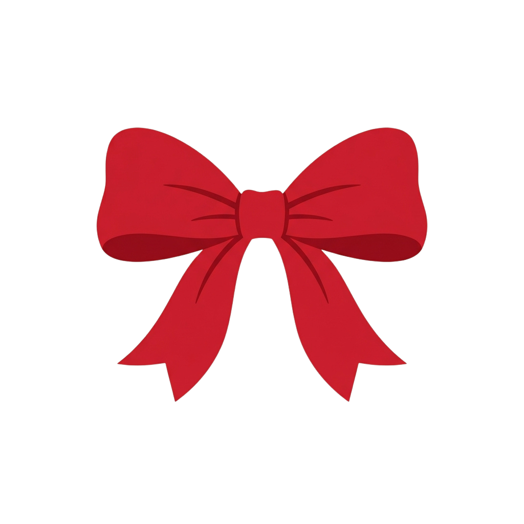 A bold red bow graphic on a black background