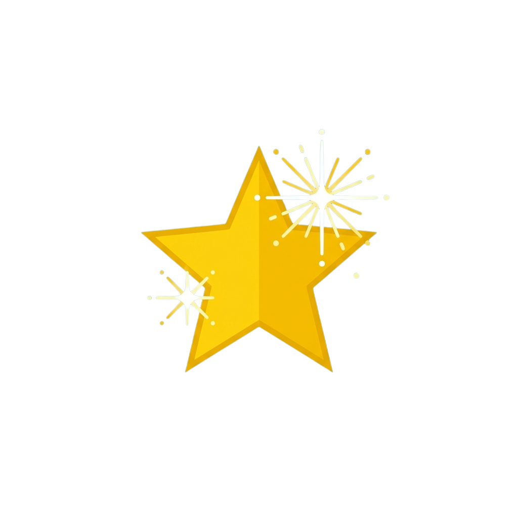 A glowing yellow star with white sparkles radiating outward on a dark background