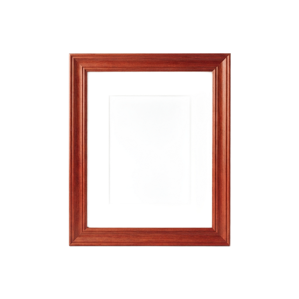 A framed abstract painting with a wooden border and blurred, light-colored artistic elements inside.