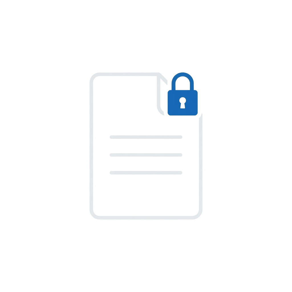 A document icon with a blue padlock attached to the top right corner, indicating security or protection.