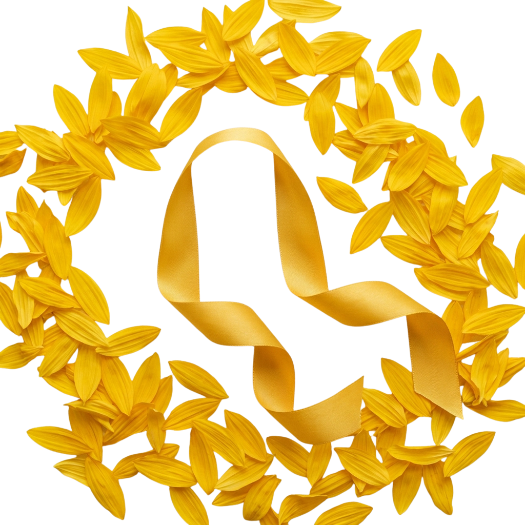 A stylized image of yellow rice grains forming a circular pattern with a golden ribbon in the center