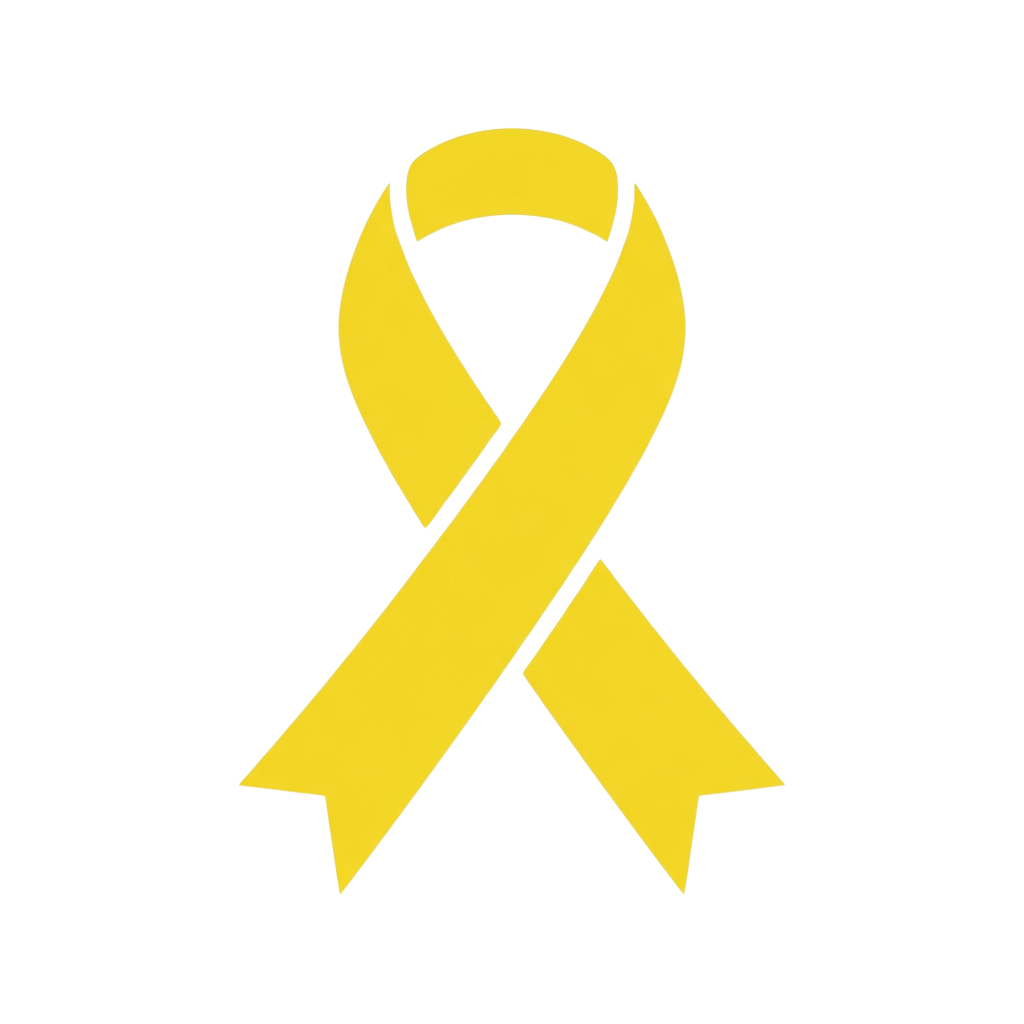 A bright yellow ribbon symbol on a black background