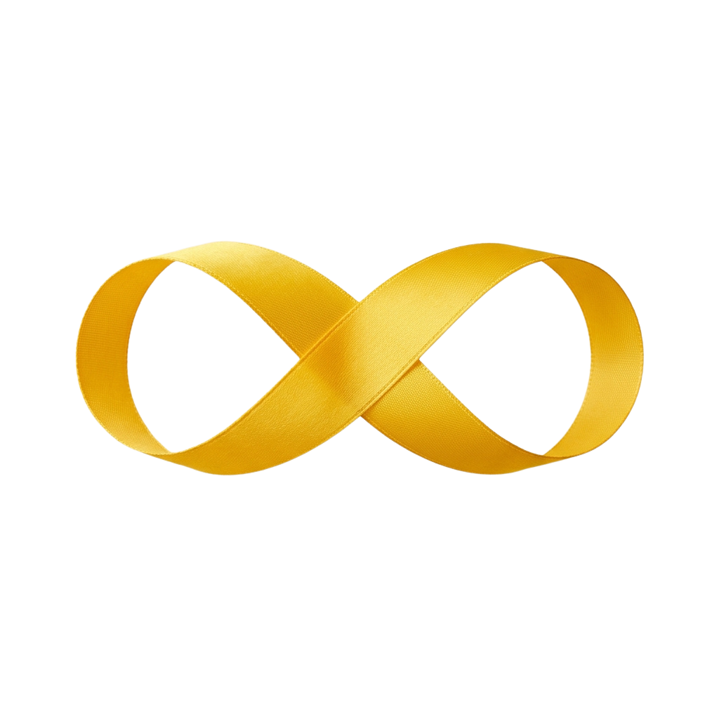 A glowing yellow infinity symbol on a black background