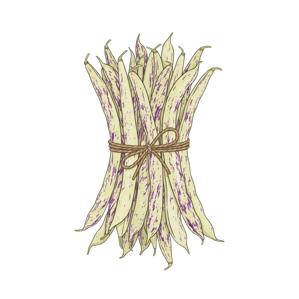 A bundle of green beans tied together with a piece of twine.